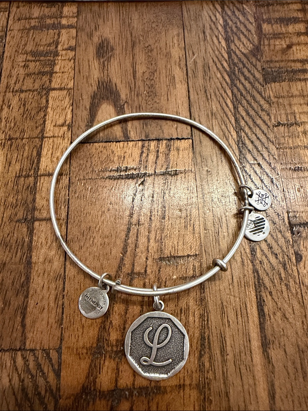 Alex & Ani Initial L Monogram Silver Charm Bangle Bracelet